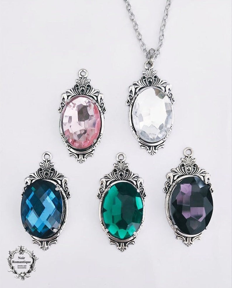 Gothic gem necklace Choose gem colour-victorian gothic pendant-gem necklace image 1