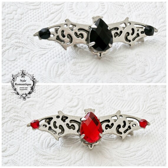 Gothic Silver Bat Cat Hair Clip Silver Gothic Black Kitty Cat Glass Hair Clip Bobby-pin  main image 3