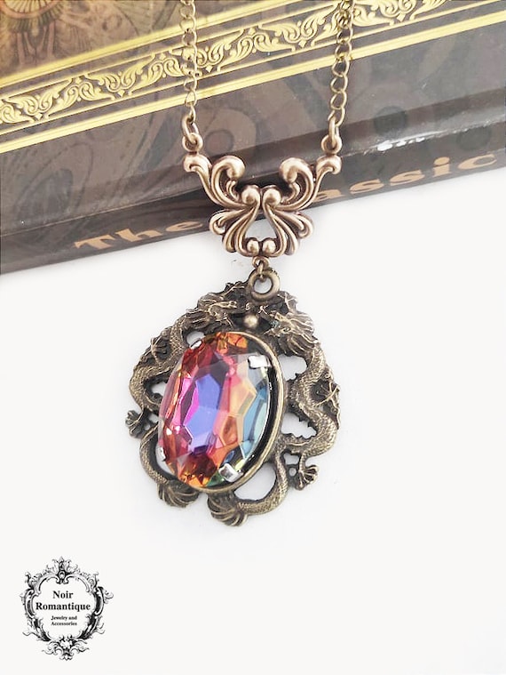 Alina Necklace-dragon Necklace-bronze Gem Necklace-gothic