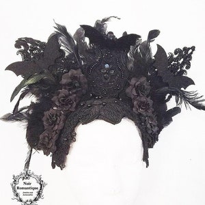 Pandora headdress,gothic headpiece,fantasy headpiece,headdress ,wgt,black headpiece,feather headpiece,bat headpiece