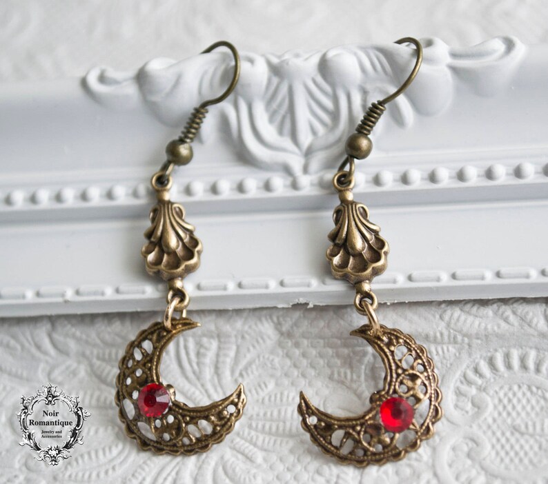 Bronze Half Moon Drop Earringsbronze Wiccan Earringsmoon Etsy