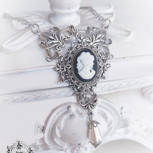 Silver victorian gothic necklace-cameo necklace-gift-vintage jewelry