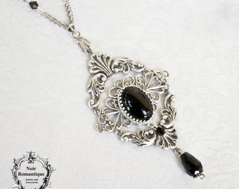 The duchess Necklace- Silver Plated Onyx Necklace with detailed Victorian Ornaments Silver N925 Setting and Black Onyx