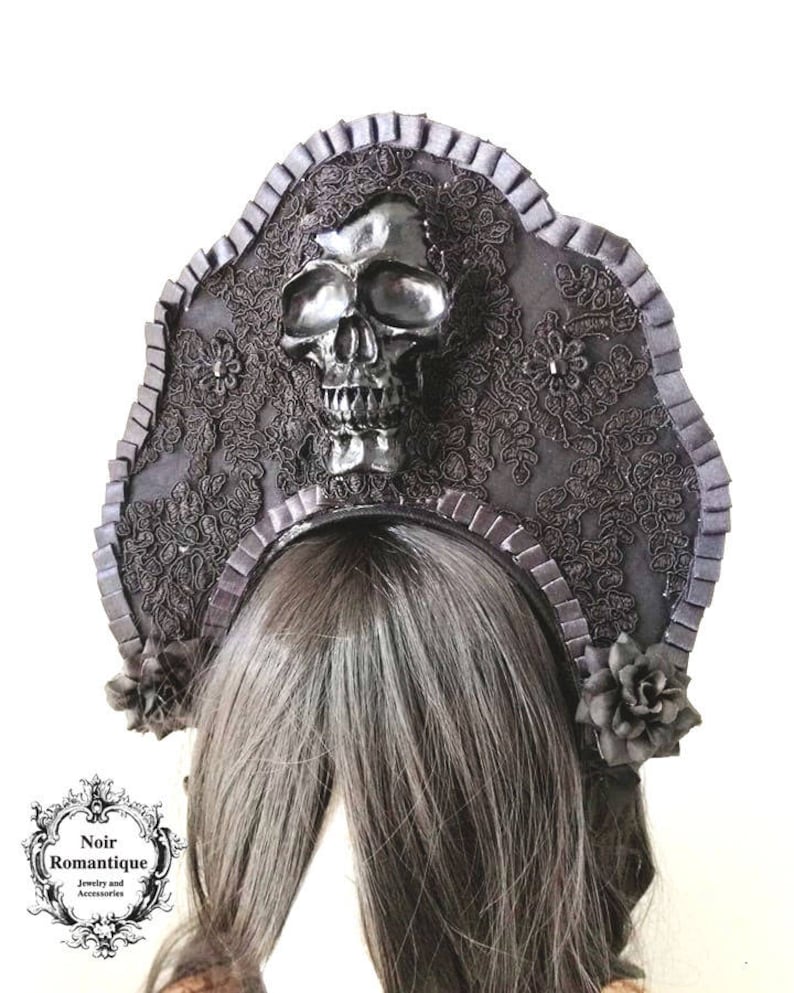 Santa Sangre gothic kokoshnik-black skull headpiece-wgt-gothic headpiece-headpiece image 1