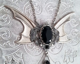 The bat lady silver gothic necklace-gothic bat wings necklace-gothic necklace-Halloween