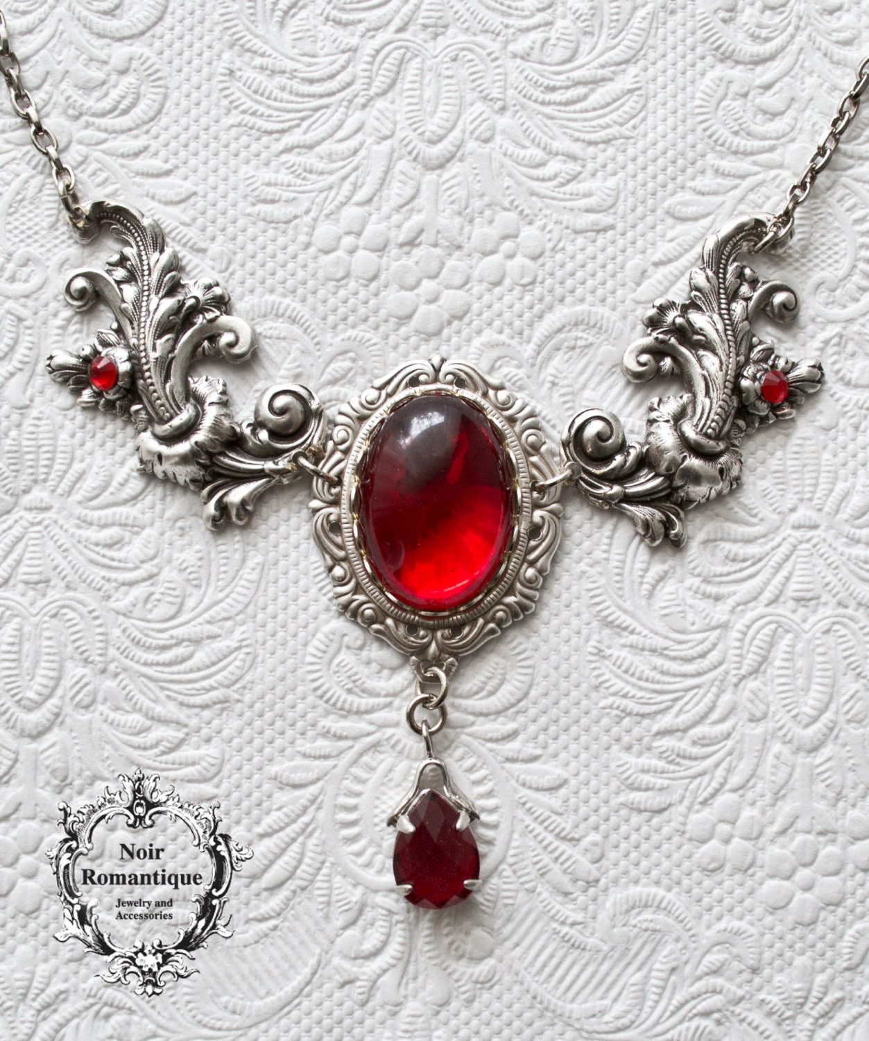 Silver Victorian Ruby Flourish Necklace-Bridal | Etsy