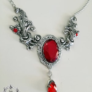 Silver Victorian Ruby Flourish Necklace-Bridal Jewelry-Victorian Gothic Necklace with ruby gem-gothic necklace