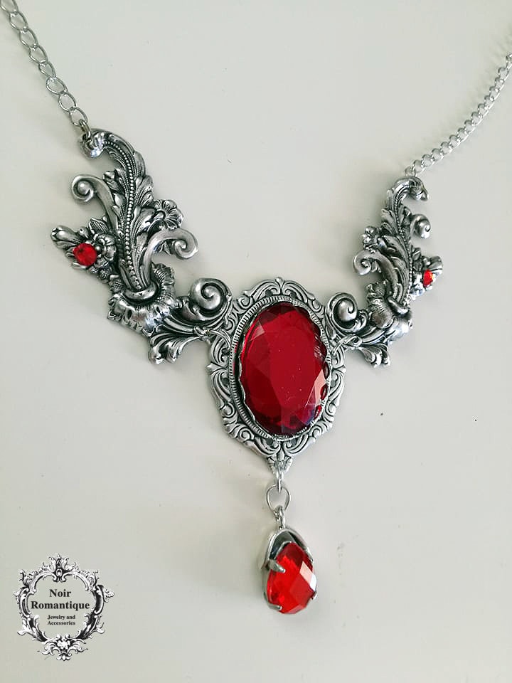 Silver Victorian Ruby Flourish Necklace-bridal - Etsy