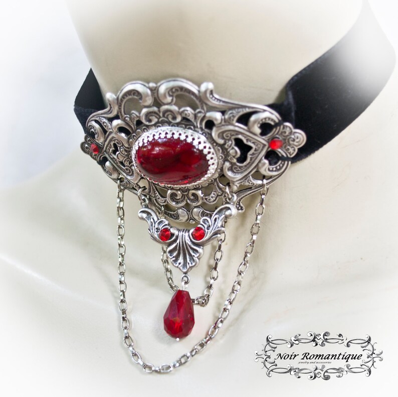 Black Velvet Victorian Gothic Choker With Ruby Gemgothic Etsy