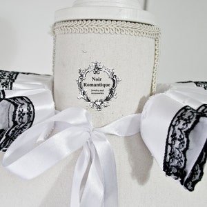 Historical satin white elizabethan ruff with black lace detail-elizabethan ruff collar-historical costume-wgt image 3