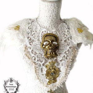 Santa Sangre white chestpiece/collar,feather collar-wgt-gothic chestpiece-skull chestpiece