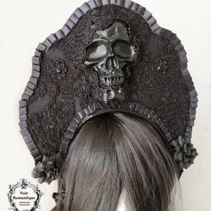 Santa Sangre gothic kokoshnik-black skull headpiece-wgt-gothic headpiece-headpiece image 2