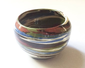 Desert Sands Pottery Bowl, Swirled Pottery, Blue Green Brown Cream Red