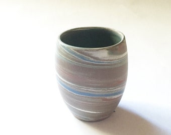 Desert Sands Pottery Vase, swirled pottery, matte, brown, green, blue