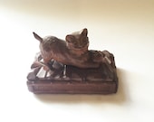 Black Forest Carved Box, Trinket Box, Cat Playing with a Ball, German Folk Art, Slide Lid Box