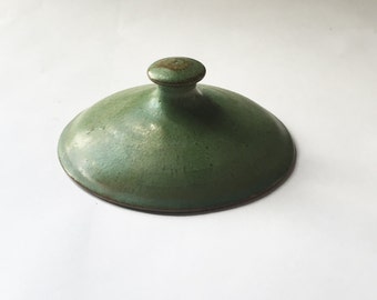 Green Pottery Lid, A.R. Cole Style, AR Cole, North Carolina Pottery, Art Pottery