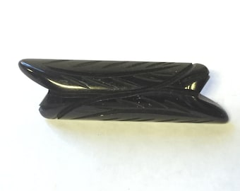Vintage Black Bakelite Lapel Pin, Carved Brooch