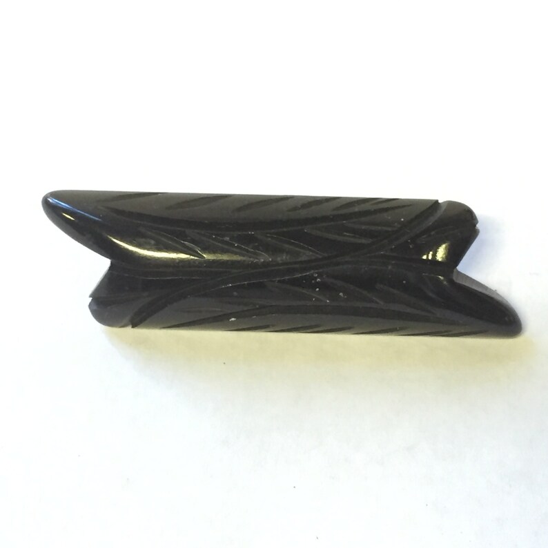 Vintage Black Bakelite Lapel Pin, Carved Brooch image 1