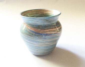 Desert Sands Pottery Vase, swirled pottery, blue, green, cream