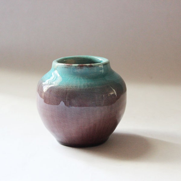 Pisgah Forest Purple and Blue Bulbous Vase, Arts and Crafts Pottery Vase, Art Pottery