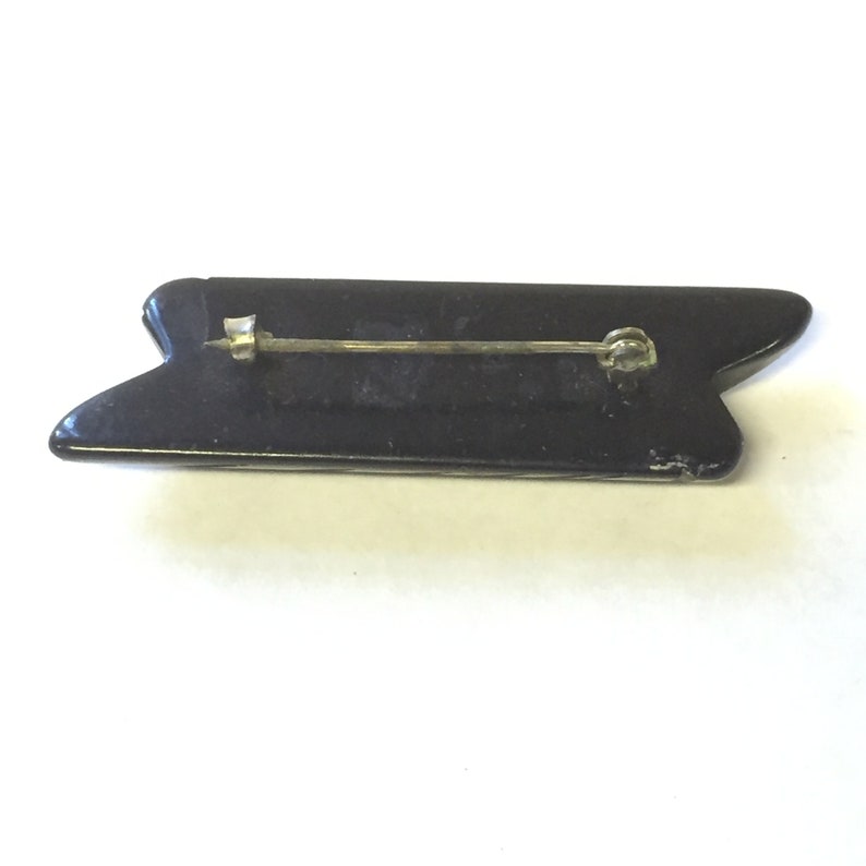 Vintage Black Bakelite Lapel Pin, Carved Brooch image 2