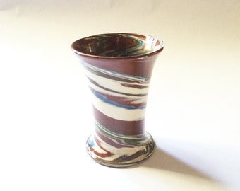 Desert Sands Pottery Vase, swirled pottery, red, brown, blue, green, and cream