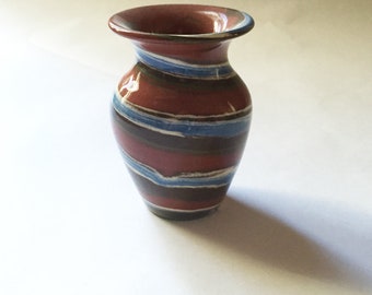 Desert Sands Pottery Vase, swirled pottery, red, blue, cream, green