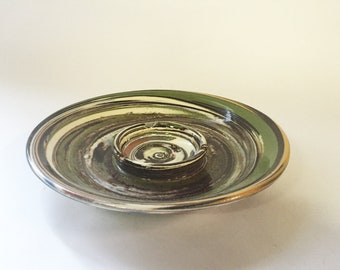 Desert Sands Pottery Ashtray, swirled pottery, green, brown, cream