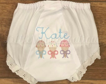 Ice Cream Baby Bloomers,Popsicle Baby Bloomers diaper cover Monogrammed baby bloomers personalized Toddler bloomers