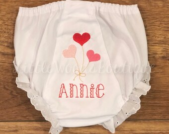 Valentine’s Day Hearts Baby Diaper Cover - Eyelet Baby Bloomers - Personalized Diaper Cover - Heart Balloon Bloomers