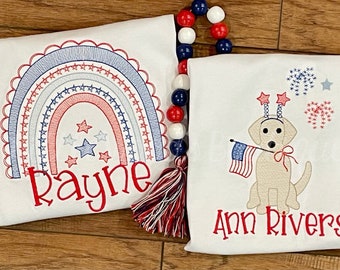 Patriotic Red White and Blue Shirt - Rainbow Shirt - Partriotic Dog shirt - 4th of July Shirt - Sketch Embroidery Personalized Shirt