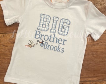 Big Brother Shirt - Gingham Big Brother Shirt - Stork Big Brother Design - Coordinating Sibling Set