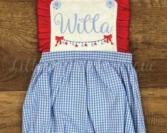 Sunsuit - Girls ruffle Red, White and Blue Ruffle Sunsuit