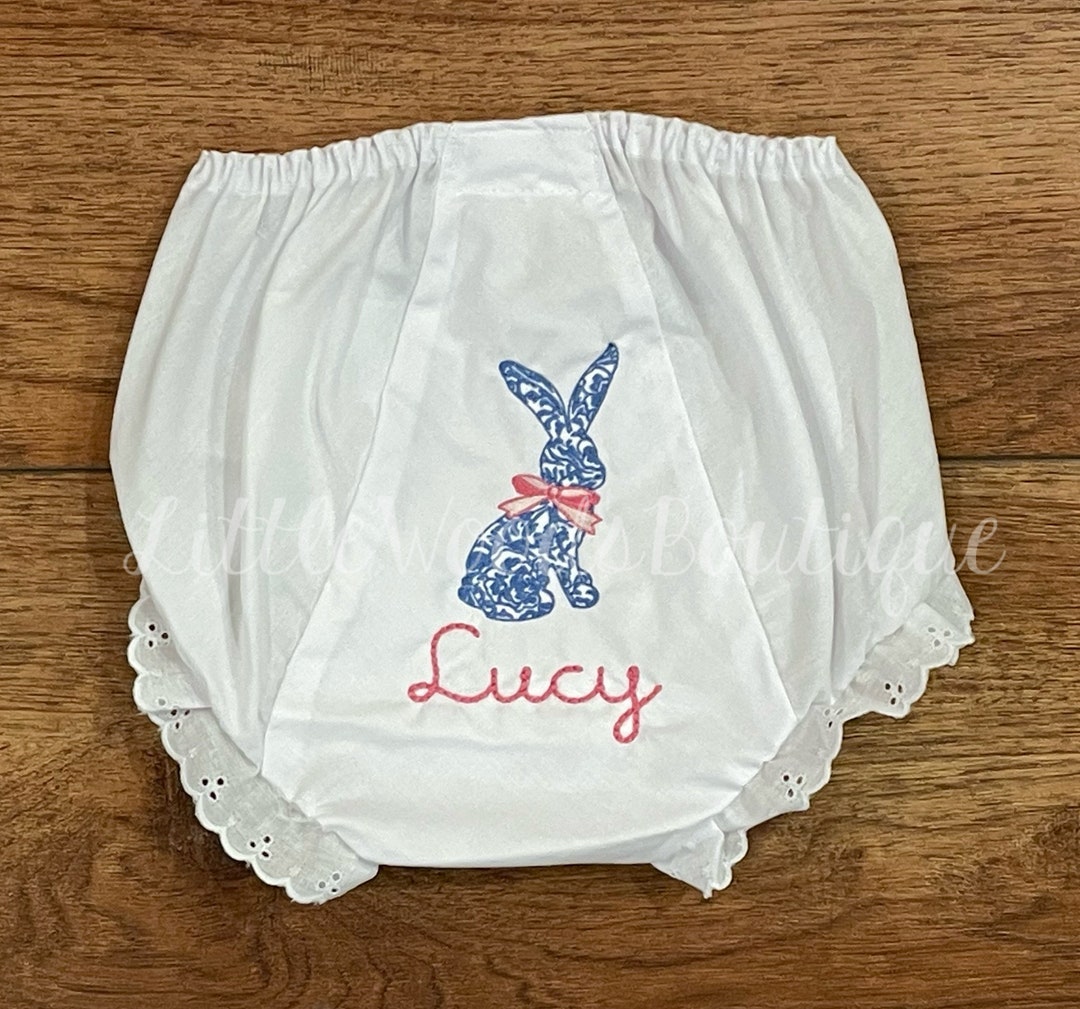Chinoiserie Blue Bunny Easter Diaper Cover White Bloomers Etsy