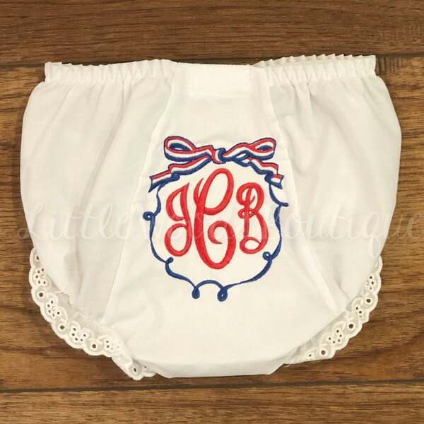 Patriotic Bow Frame Bloomers - Baby Girl Bloomers - Inital Diaper Cover - Initial Bloomers - USA Holiday Bloomers