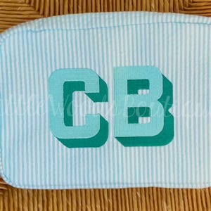 Seersucker Snack Bag/Toiletry Bag with Monogram - Aqua Seersucker - Little Woods Boutique