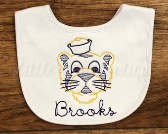 Plain Bib - Vintage Tiger Bib - Baby Bib - Tigers - Floss Stitch Tiger Bib