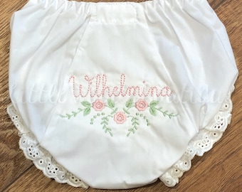 Floral Spray With Name Diaper Cover - Dainty Monogram - Floral Bloomers - Pink - Baby Bloomers - Baby Gift - Cute Baby Girl Gift