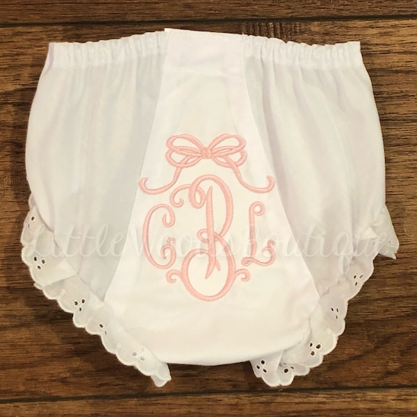 Baby Girl Bloomers - Monogrammed Diaper Cover - Bow Monogram - Dainty Monogram - Baby Bloomers - Baby Gift - Cute Baby Girl Gift