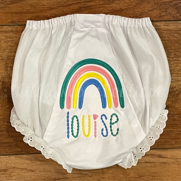 Beaded Name Rainbow Diaper Cover - Eyelet Baby Bloomers - Personalized Diaper Cover - Rainbow Bloomers-Baby Bloomers-Cute Baby Girl Gift