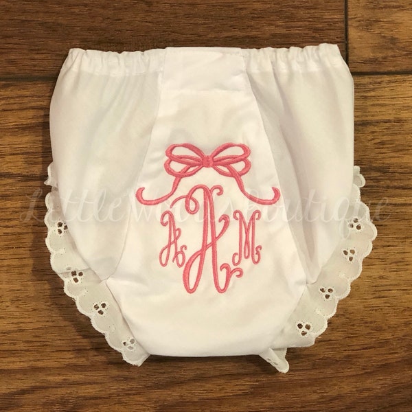 Baby Girl Bloomers - Monogrammed Diaper Cover - Bow Monogram - Dainty Monogram - Baby Bloomers - Baby Gift - Cute Baby Girl Gift