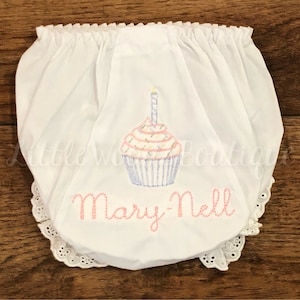 Birthday Cupcake Bloomers - Personalized Diaper Cover - Baby Bloomers - Baby Girl Gift - Baby Shower Gift