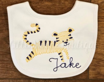Plain Bib - Tiger Bib - Baby Bib - Tigers - Floss Stitch Tiger Bib