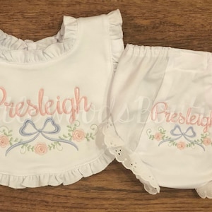 Floral Bow Spray Bib and Matching Bloomer Set