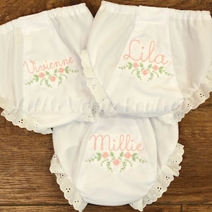 Floral Spray With Name Diaper Cover Dainty Monogram Floral Bloomers Pink Baby Bloomers Baby Gift Cute Baby Girl Gift image 2