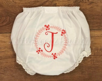 Valentine’s Day Wreath Baby Diaper Cover - Eyelet Baby Bloomers - Personalized Diaper Cover - Heart Wreath Bloomers