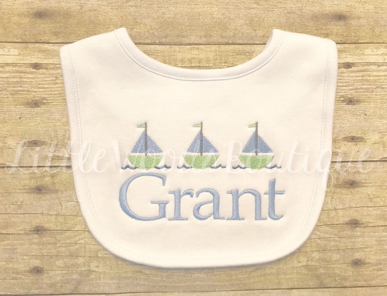 Baby Boy Bib and Burp Cloth Set Sailboat Monogram Etsy