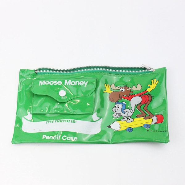 Vintage Bullwinkle's Pencil Case with pocket for Moose Money