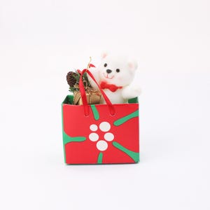 Vintage 1990 Avon Christmas Ornaments, Little Shopping bag with Bear