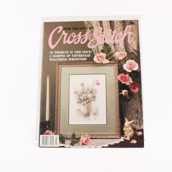 Vintage Magazine, For the Love of Cross Stitch, A Leisure Arts Publication, March 1989 Issue, Cross Stitch Magazine